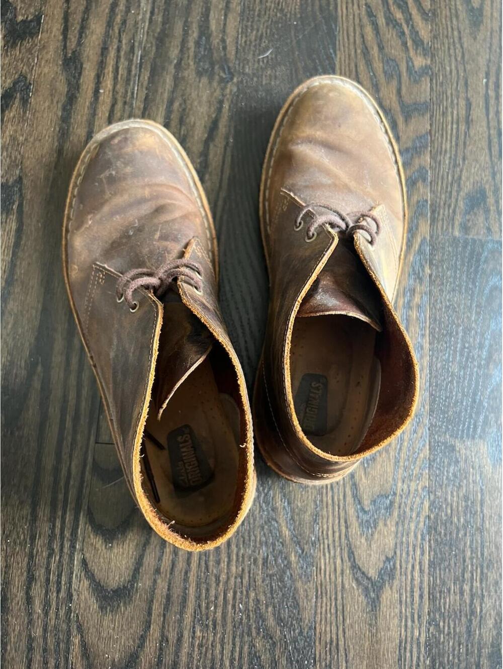 Clarks Brown Leather Lace-Up Desert Boots Mens US 10 - Picture 7 of 9